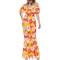 Yellow Hawaii Hibiscus Mermaid Dress Tropical Flowers Seamless Pattern LT14 - Polynesian Pride