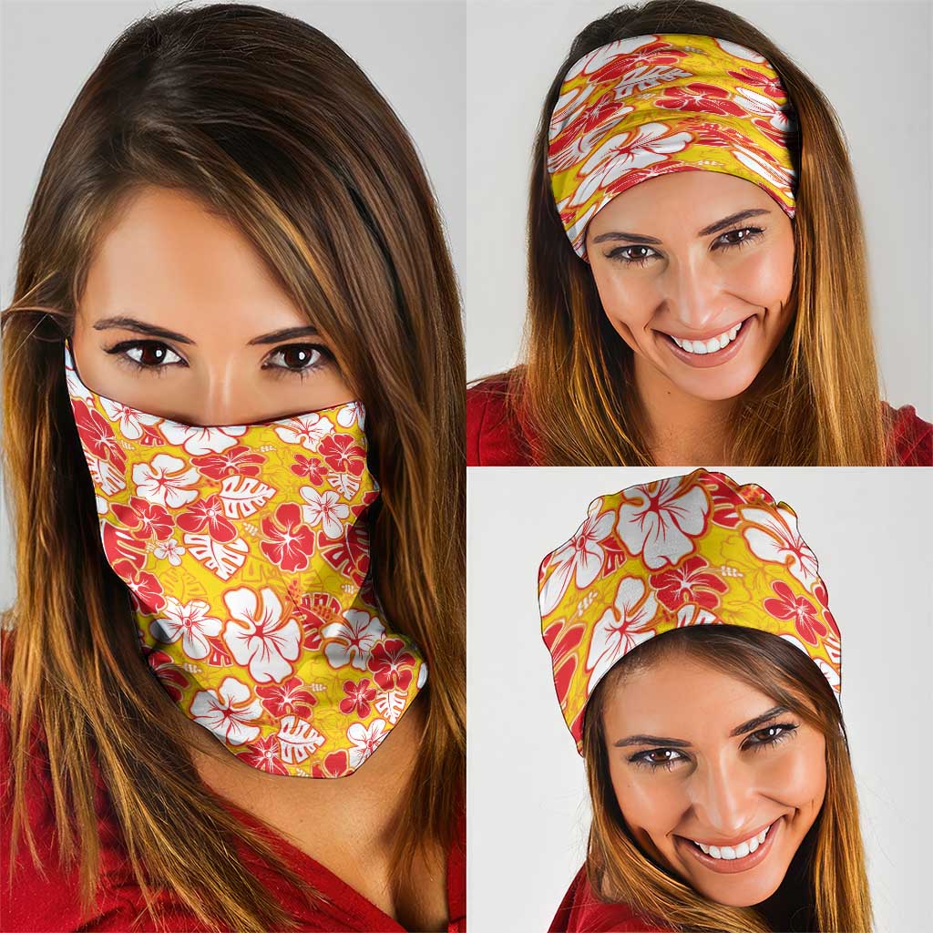 Yellow Hawaii Hibiscus Neck Gaiter Tropical Flowers Seamless Pattern - Polynesian Pride