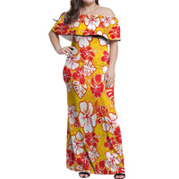 Yellow Hawaii Hibiscus Off Shoulder Maxi Dress Tropical Flowers Seamless Pattern LT14 Women Yellow - Polynesian Pride