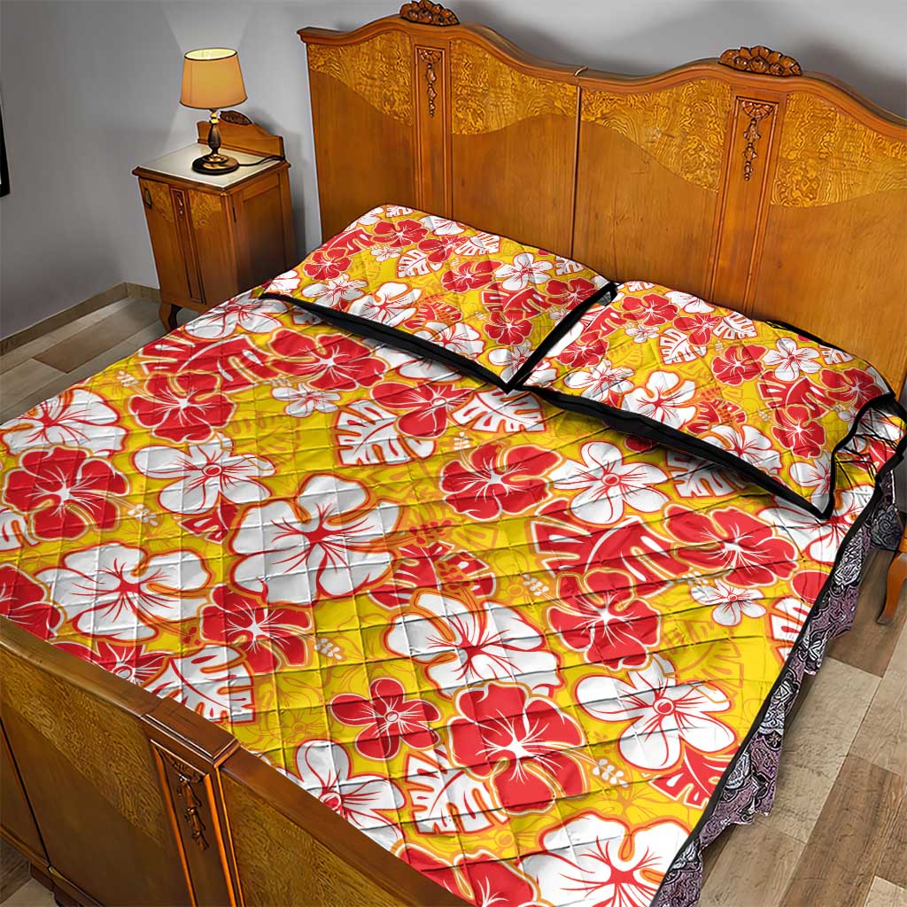 Yellow Hawaii Hibiscus Quilt Bed Set Tropical Flowers Seamless Pattern - Polynesian Pride