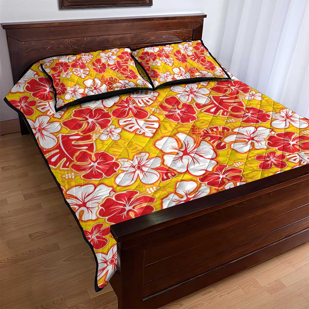 Yellow Hawaii Hibiscus Quilt Bed Set Tropical Flowers Seamless Pattern - Polynesian Pride
