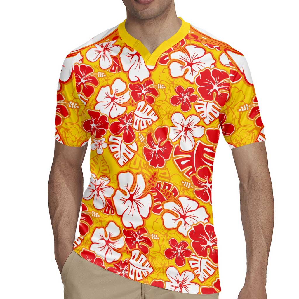 Yellow Hawaii Hibiscus Rugby Jersey Tropical Flowers Seamless Pattern LT14 - Polynesian Pride
