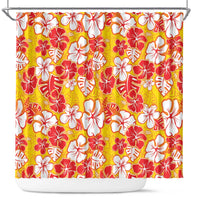 Yellow Hawaii Hibiscus Shower Curtain Tropical Flowers Seamless Pattern - Polynesian Pride
