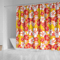 Yellow Hawaii Hibiscus Shower Curtain Tropical Flowers Seamless Pattern - Polynesian Pride