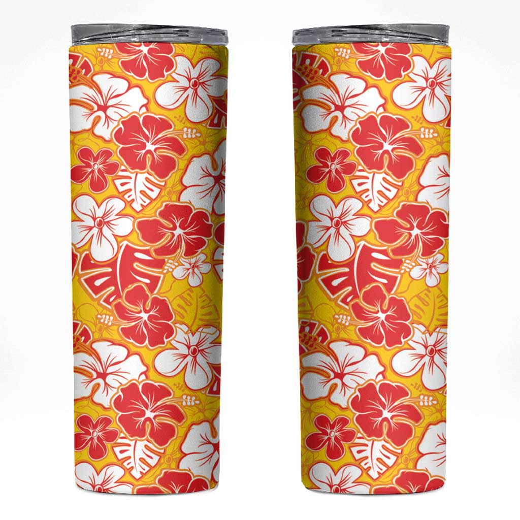 Yellow Hawaii Hibiscus Skinny Tumbler Tropical Flowers Seamless Pattern - Polynesian Pride