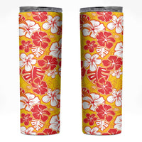 Yellow Hawaii Hibiscus Skinny Tumbler Tropical Flowers Seamless Pattern - Polynesian Pride