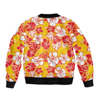 Yellow Hawaii Hibiscus Sleeve Zip Bomber Jacket Tropical Flowers Seamless Pattern - Polynesian Pride