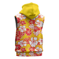 Yellow Hawaii Hibiscus Sleeveless Hoodie Tropical Flowers Seamless Pattern - Polynesian Pride