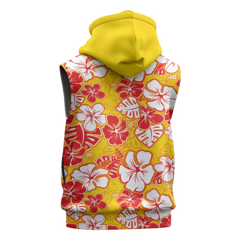 Yellow Hawaii Hibiscus Sleeveless Zip Hoodie Tropical Flowers Seamless Pattern - Polynesian Pride