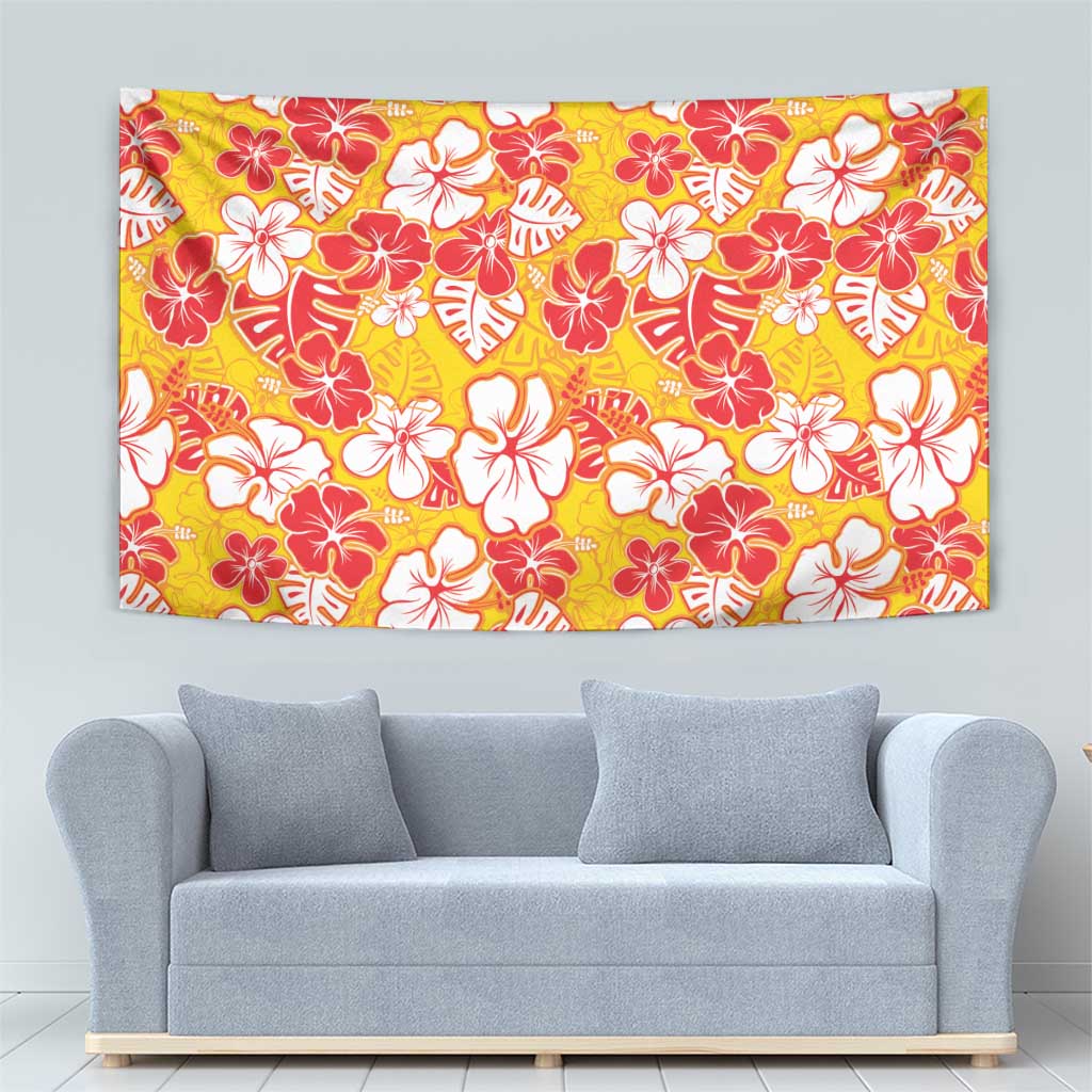 Yellow Hawaii Hibiscus Tapestry Tropical Flowers Seamless Pattern - Polynesian Pride