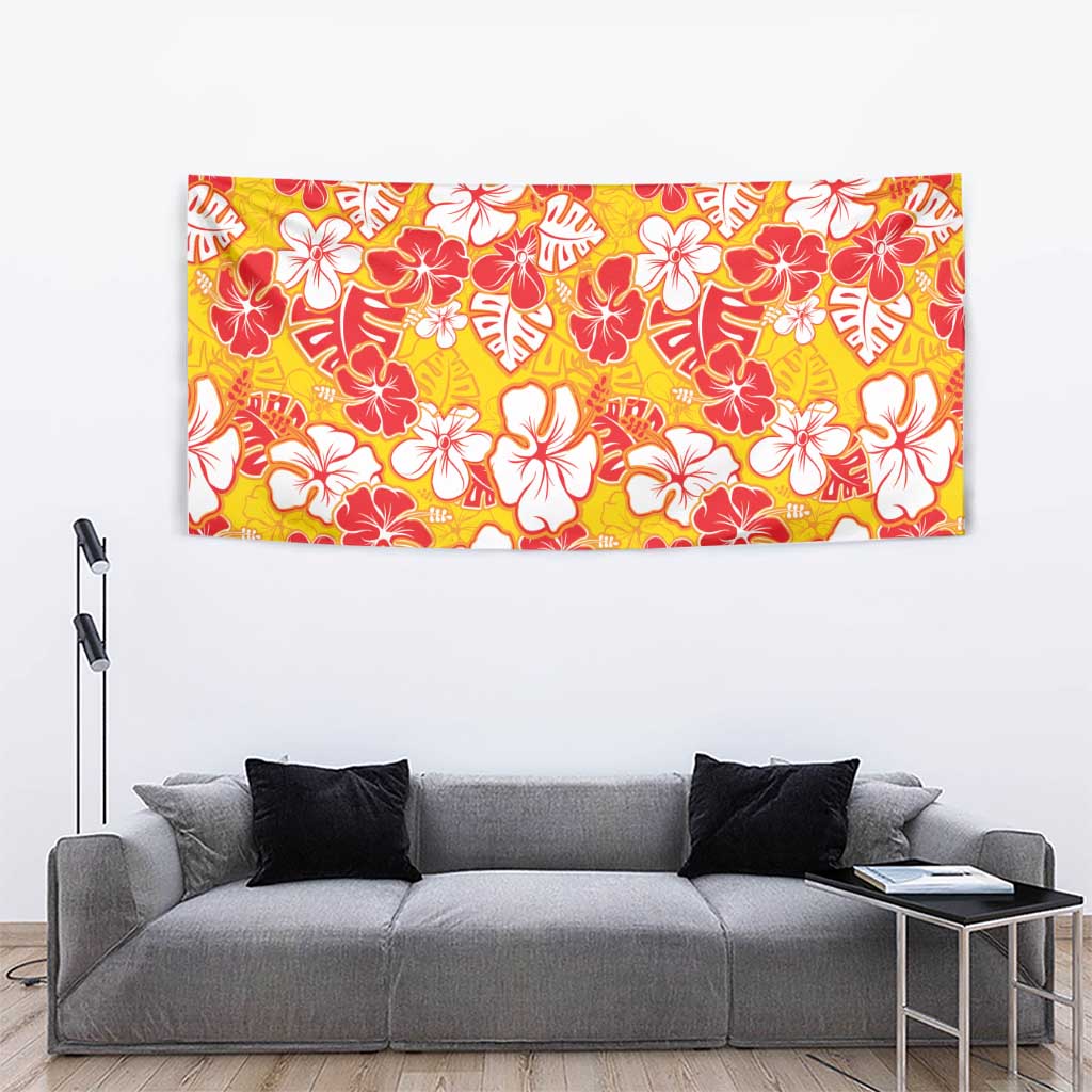 Yellow Hawaii Hibiscus Tapestry Tropical Flowers Seamless Pattern - Polynesian Pride