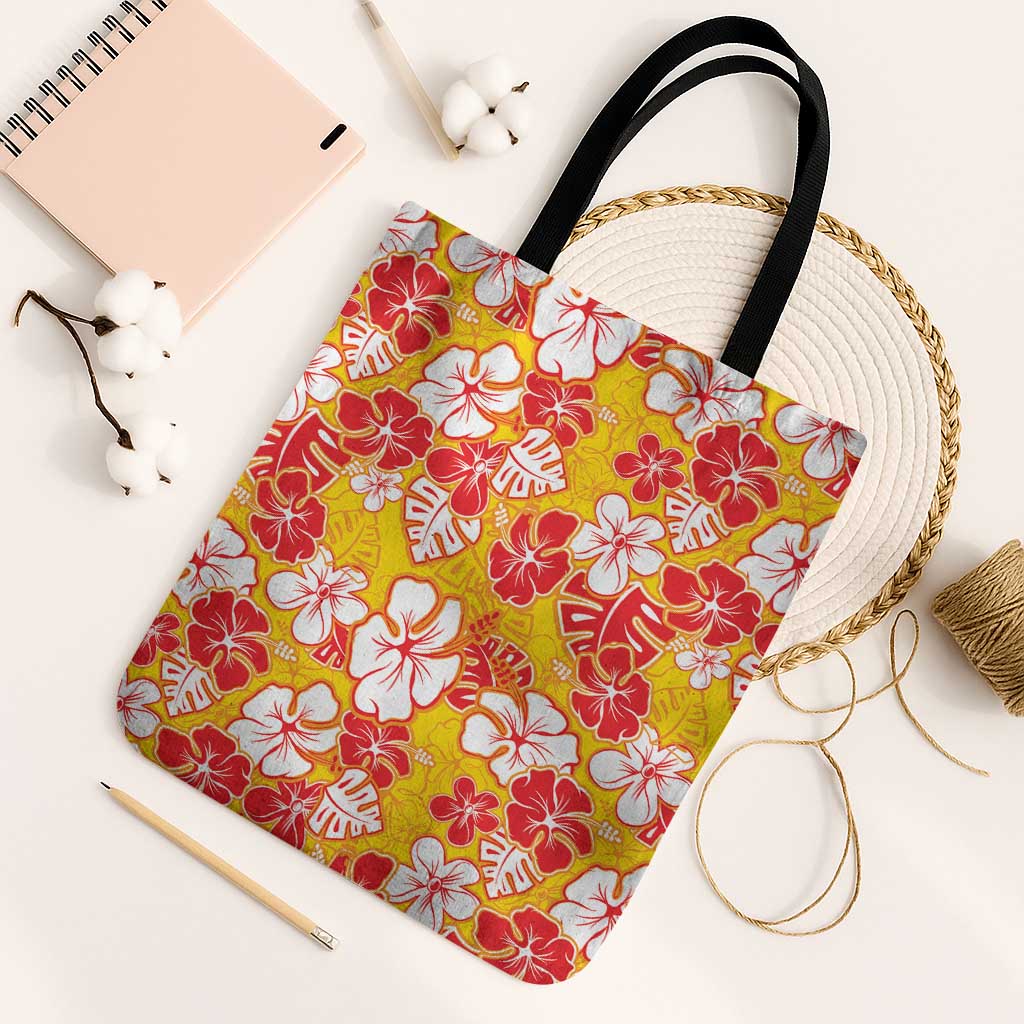 Yellow Hawaii Hibiscus Tote Bag Tropical Flowers Seamless Pattern - Polynesian Pride