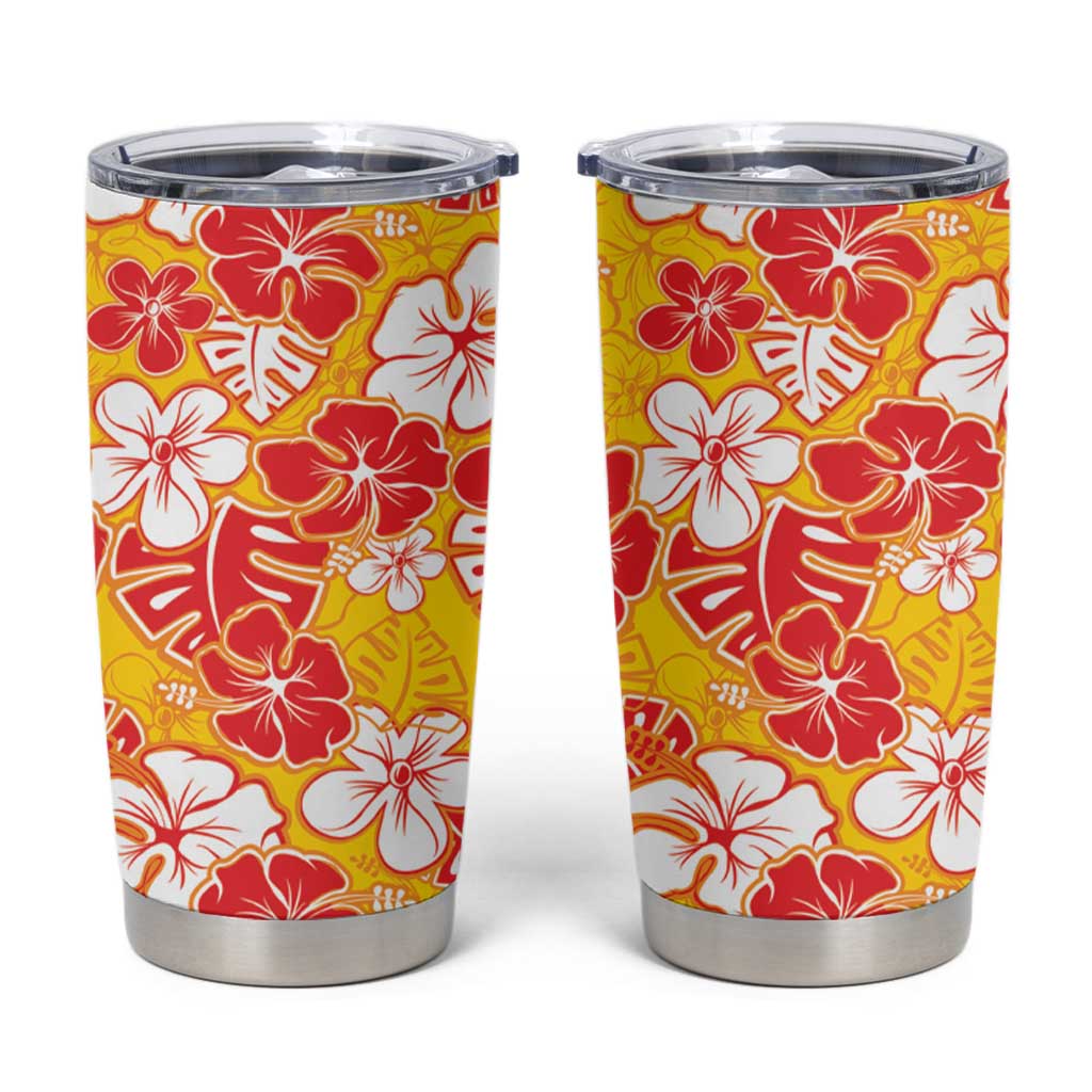 Yellow Hawaii Hibiscus Tumbler Cup Tropical Flowers Seamless Pattern - Polynesian Pride
