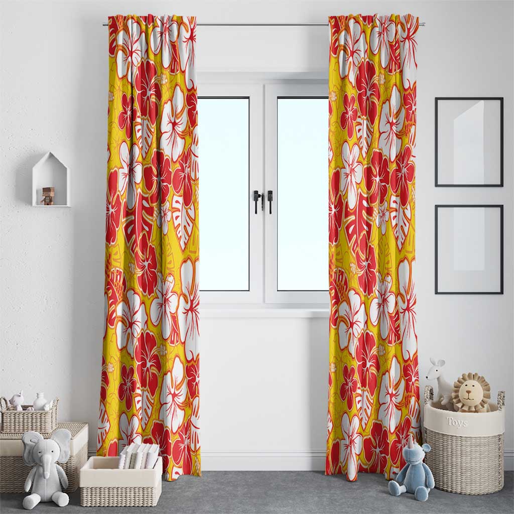 Yellow Hawaii Hibiscus Window Curtain Tropical Flowers Seamless Pattern - Polynesian Pride