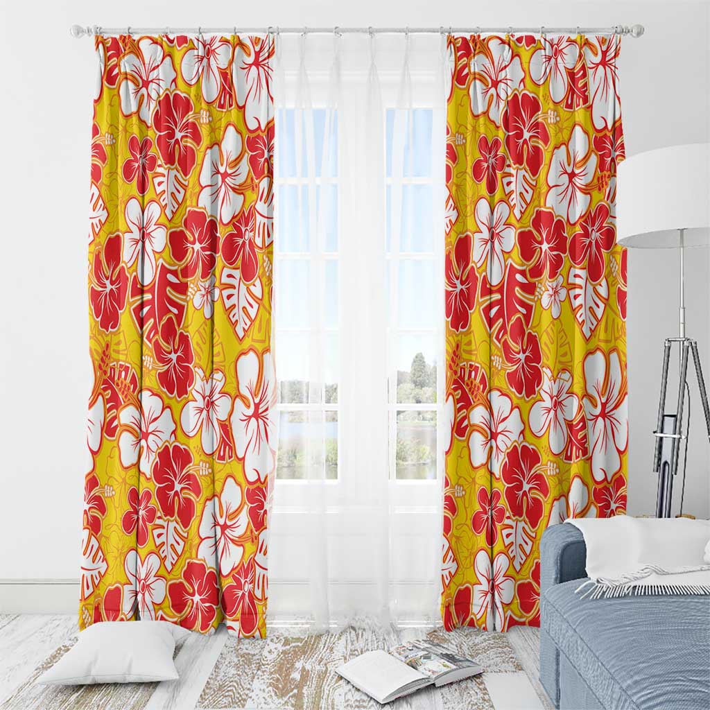 Yellow Hawaii Hibiscus Window Curtain Tropical Flowers Seamless Pattern - Polynesian Pride