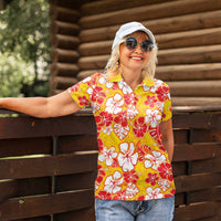 Yellow Hawaii Hibiscus Women Polo Shirt Tropical Flowers Seamless Pattern - Polynesian Pride