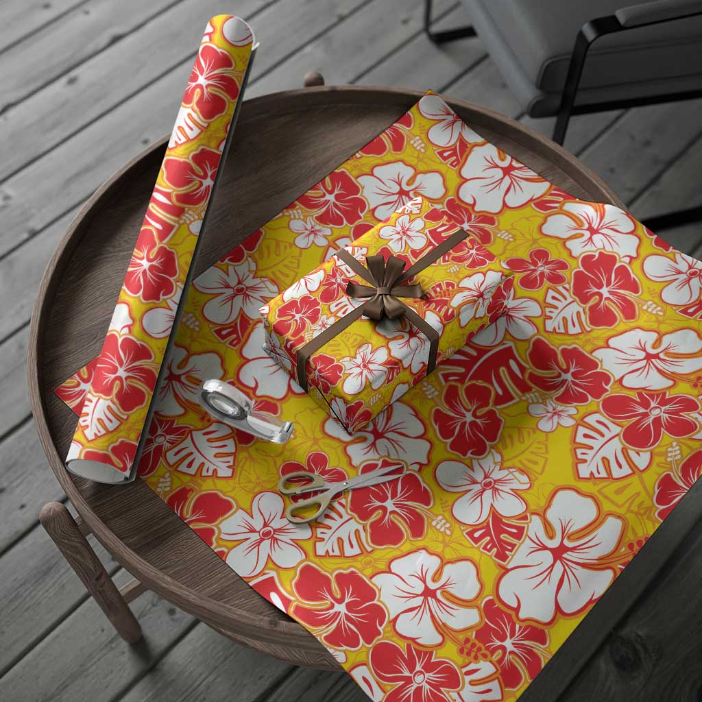 Yellow Hawaii Hibiscus Wrapping Paper Tropical Flowers Seamless Pattern - Polynesian Pride
