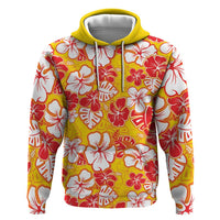 Yellow Hawaii Hibiscus Zip Hoodie Tropical Flowers Seamless Pattern - Polynesian Pride