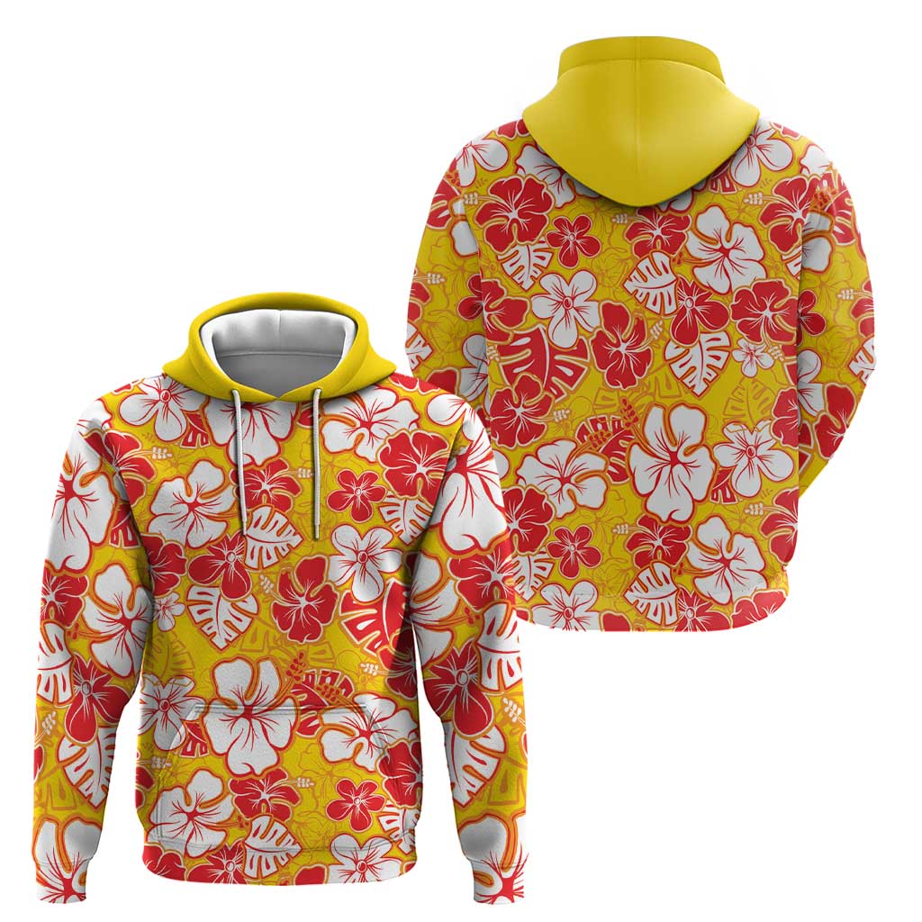Yellow Hawaii Hibiscus Zip Hoodie Tropical Flowers Seamless Pattern - Polynesian Pride