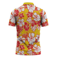 Yellow Hawaii Hibiscus Zipper Polo Shirt Tropical Flowers Seamless Pattern - Polynesian Pride