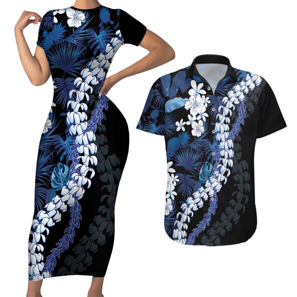 Polu Aloha Hawaii Lei Couples Matching Short Sleeve Bodycon Dress and Hawaiian Shirt Tropical Flowers Elegant Vibe - Polynesian Pride
