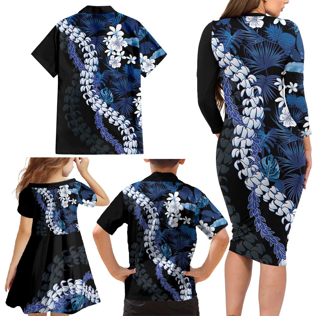 Polu Aloha Hawaii Lei Family Matching Long Sleeve Bodycon Dress and Hawaiian Shirt Tropical Flowers Elegant Vibe - Polynesian Pride
