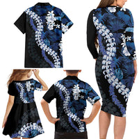 Polu Aloha Hawaii Lei Family Matching Long Sleeve Bodycon Dress and Hawaiian Shirt Tropical Flowers Elegant Vibe - Polynesian Pride