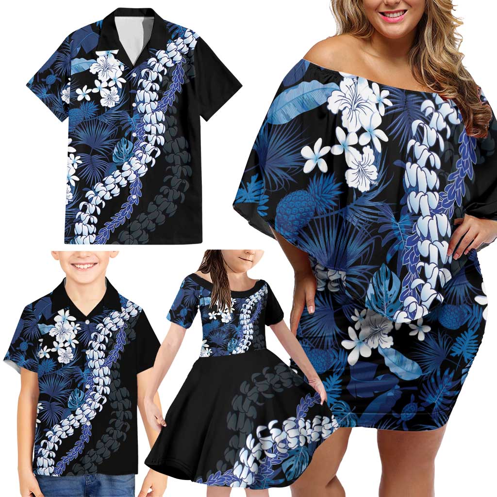 Polu Aloha Hawaii Lei Family Matching Off Shoulder Short Dress and Hawaiian Shirt Tropical Flowers Elegant Vibe - Polynesian Pride