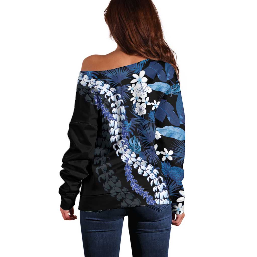 Polu Aloha Hawaii Lei Off Shoulder Sweater Tropical Flowers Elegant Vibe - Polynesian Pride
