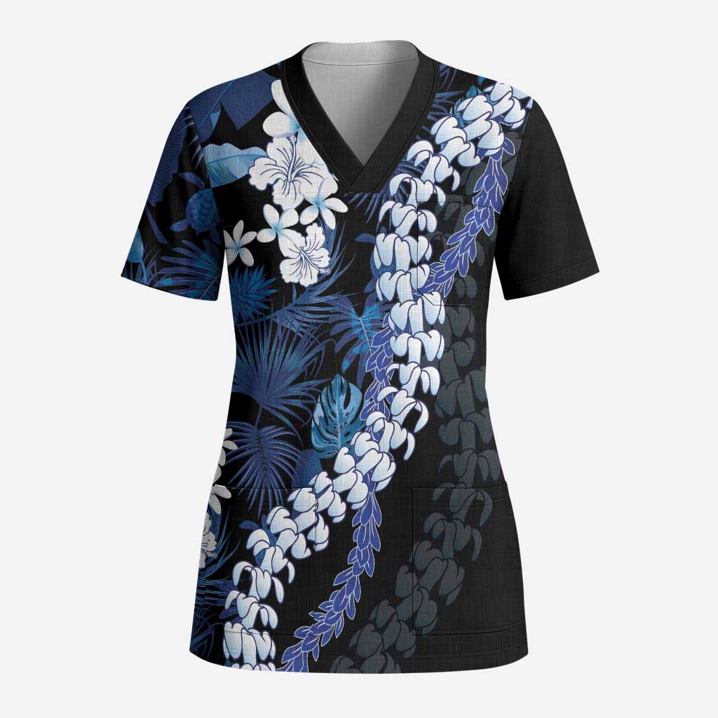 Polu Aloha Hawaii Lei Scrub Top Tropical Flowers Elegant Vibe - Polynesian Pride