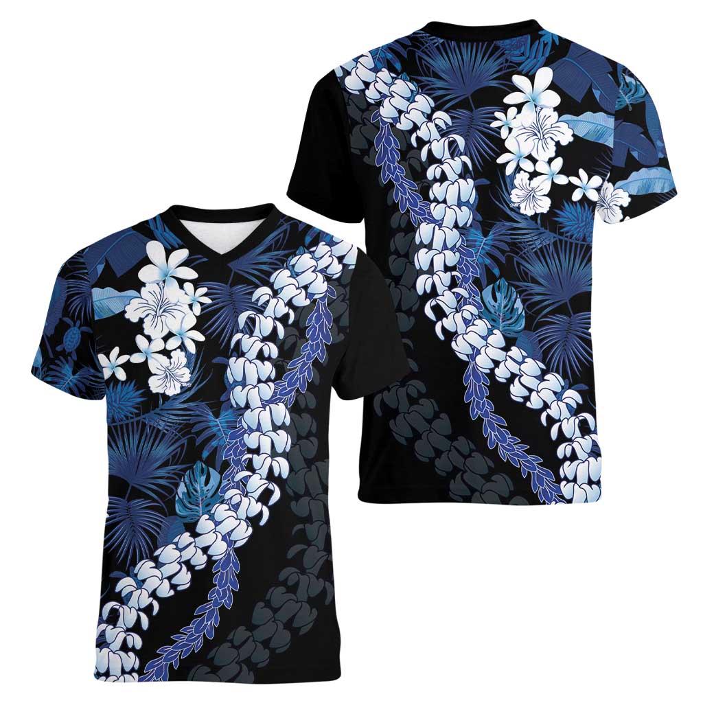 Polu Aloha Hawaii Lei Women V-Neck T-Shirt Tropical Flowers Elegant Vibe - Polynesian Pride