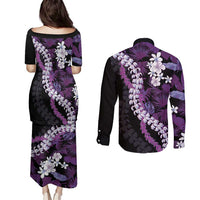 Poni Aloha Hawaii Lei Couples Matching Puletasi and Long Sleeve Button Shirt Tropical Flowers Elegant Vibe - Polynesian Pride