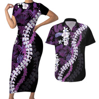 Poni Aloha Hawaii Lei Couples Matching Short Sleeve Bodycon Dress and Hawaiian Shirt Tropical Flowers Elegant Vibe - Polynesian Pride