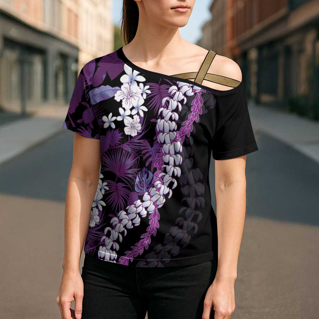 Poni Aloha Hawaii Lei Cross Shoulder Shirt Tropical Flowers Elegant Vibe - Polynesian Pride