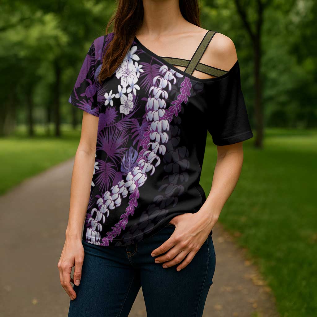 Poni Aloha Hawaii Lei Cross Shoulder Shirt Tropical Flowers Elegant Vibe - Polynesian Pride