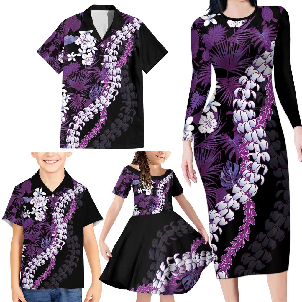 Poni Aloha Hawaii Lei Family Matching Long Sleeve Bodycon Dress and Hawaiian Shirt Tropical Flowers Elegant Vibe - Polynesian Pride