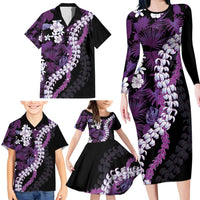 Poni Aloha Hawaii Lei Family Matching Long Sleeve Bodycon Dress and Hawaiian Shirt Tropical Flowers Elegant Vibe - Polynesian Pride
