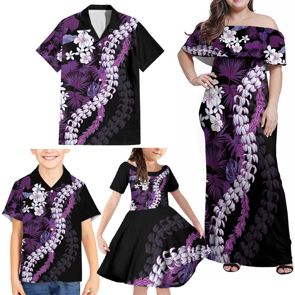 Poni Aloha Hawaii Lei Family Matching Off Shoulder Maxi Dress and Hawaiian Shirt Tropical Flowers Elegant Vibe - Polynesian Pride