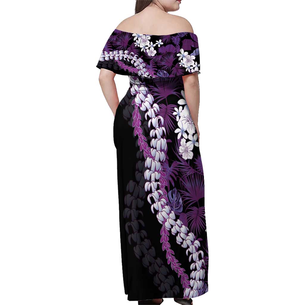 Poni Aloha Hawaii Lei Family Matching Off Shoulder Maxi Dress and Hawaiian Shirt Tropical Flowers Elegant Vibe - Polynesian Pride