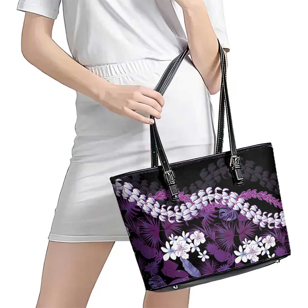 Poni Aloha Hawaii Lei Leather Tote Bag Tropical Flowers Elegant Vibe - Polynesian Pride