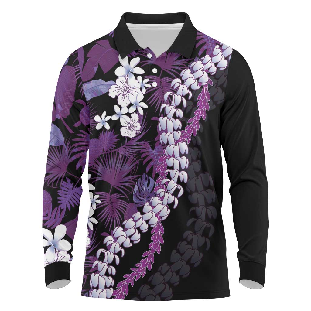 Poni Aloha Hawaii Lei Long Sleeve Polo Shirt Tropical Flowers Elegant Vibe - Polynesian Pride
