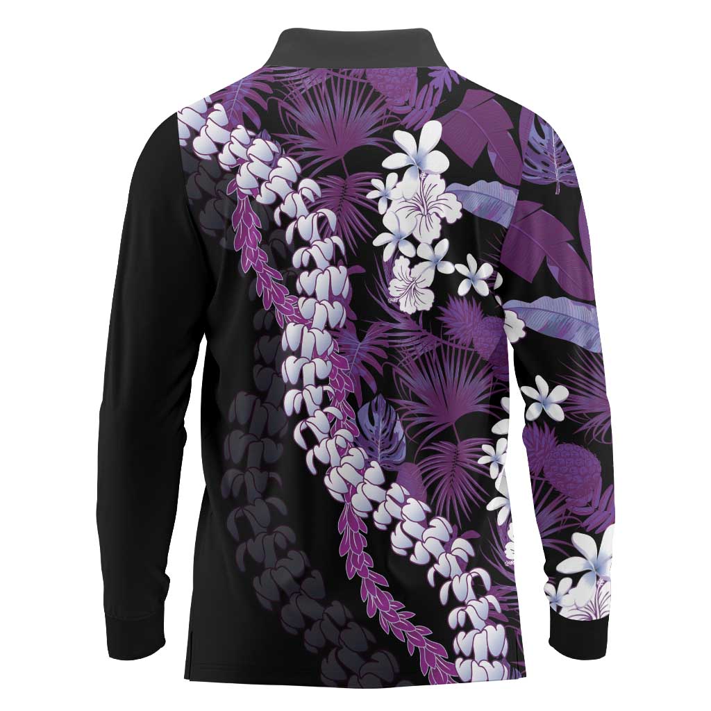 Poni Aloha Hawaii Lei Long Sleeve Polo Shirt Tropical Flowers Elegant Vibe - Polynesian Pride