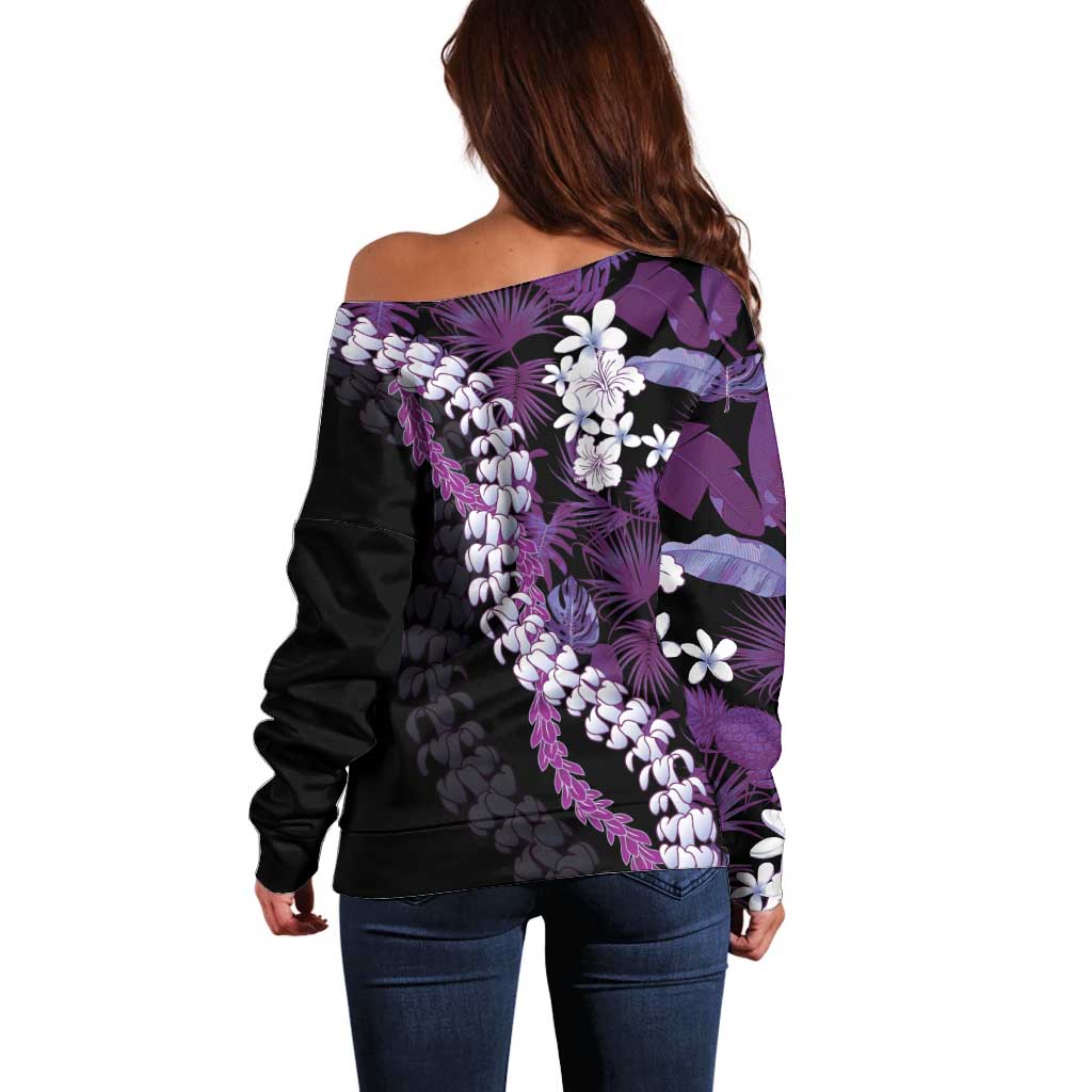 Poni Aloha Hawaii Lei Off Shoulder Sweater Tropical Flowers Elegant Vibe - Polynesian Pride