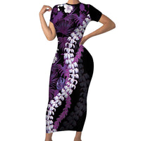 Poni Aloha Hawaii Lei Short Sleeve Bodycon Dress Tropical Flowers Elegant Vibe - Polynesian Pride