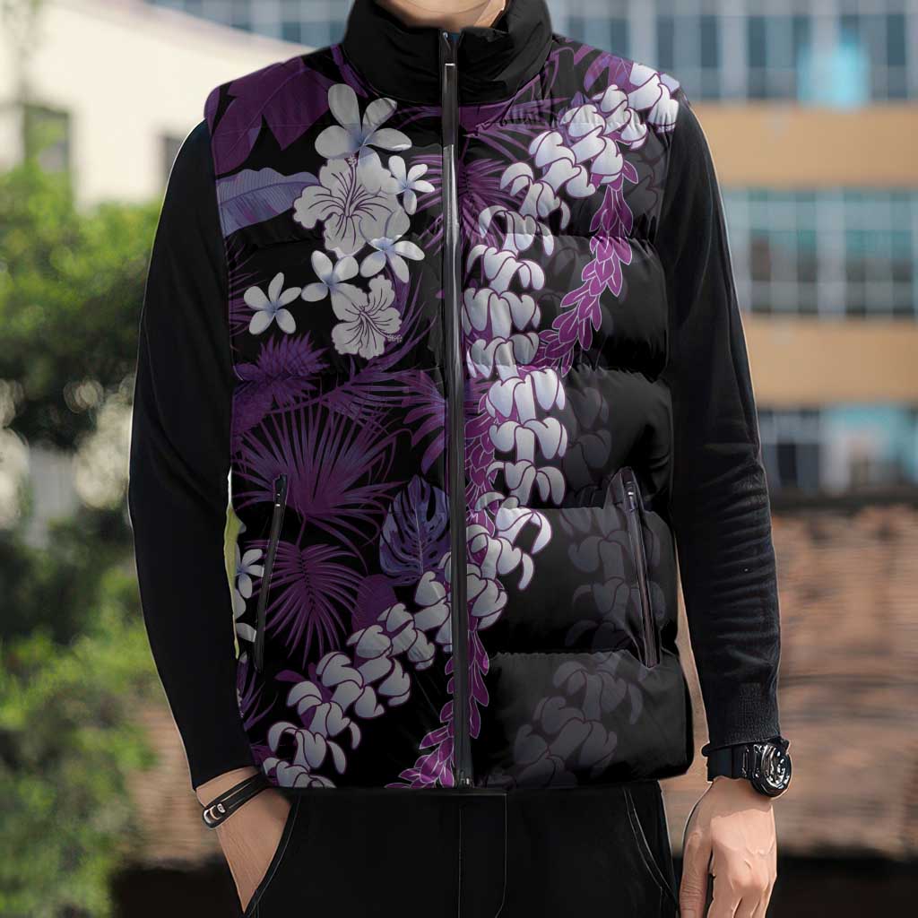 Poni Aloha Hawaii Lei Sleeveless Puffer Jacket Tropical Flowers Elegant Vibe - Polynesian Pride