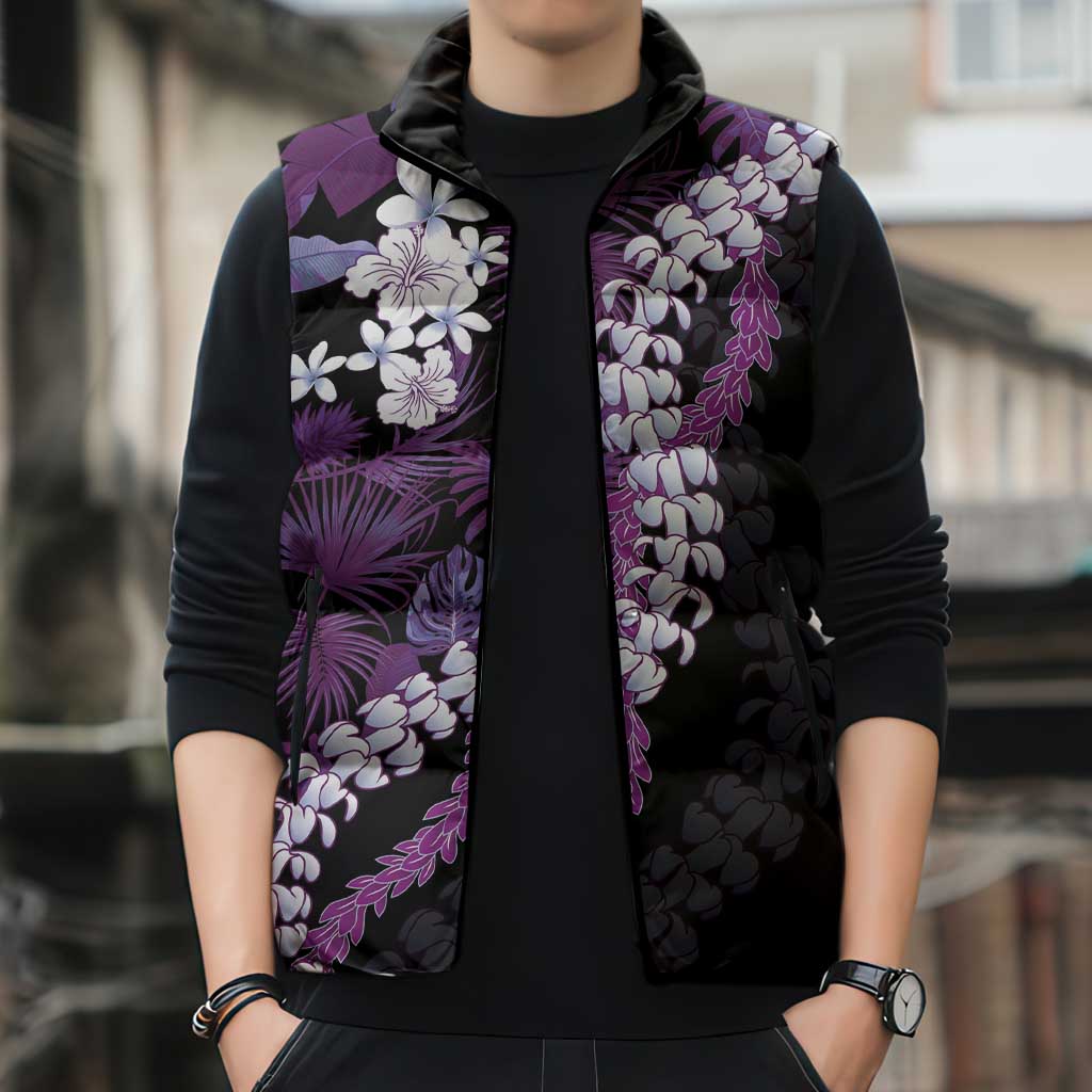 Poni Aloha Hawaii Lei Sleeveless Puffer Jacket Tropical Flowers Elegant Vibe - Polynesian Pride