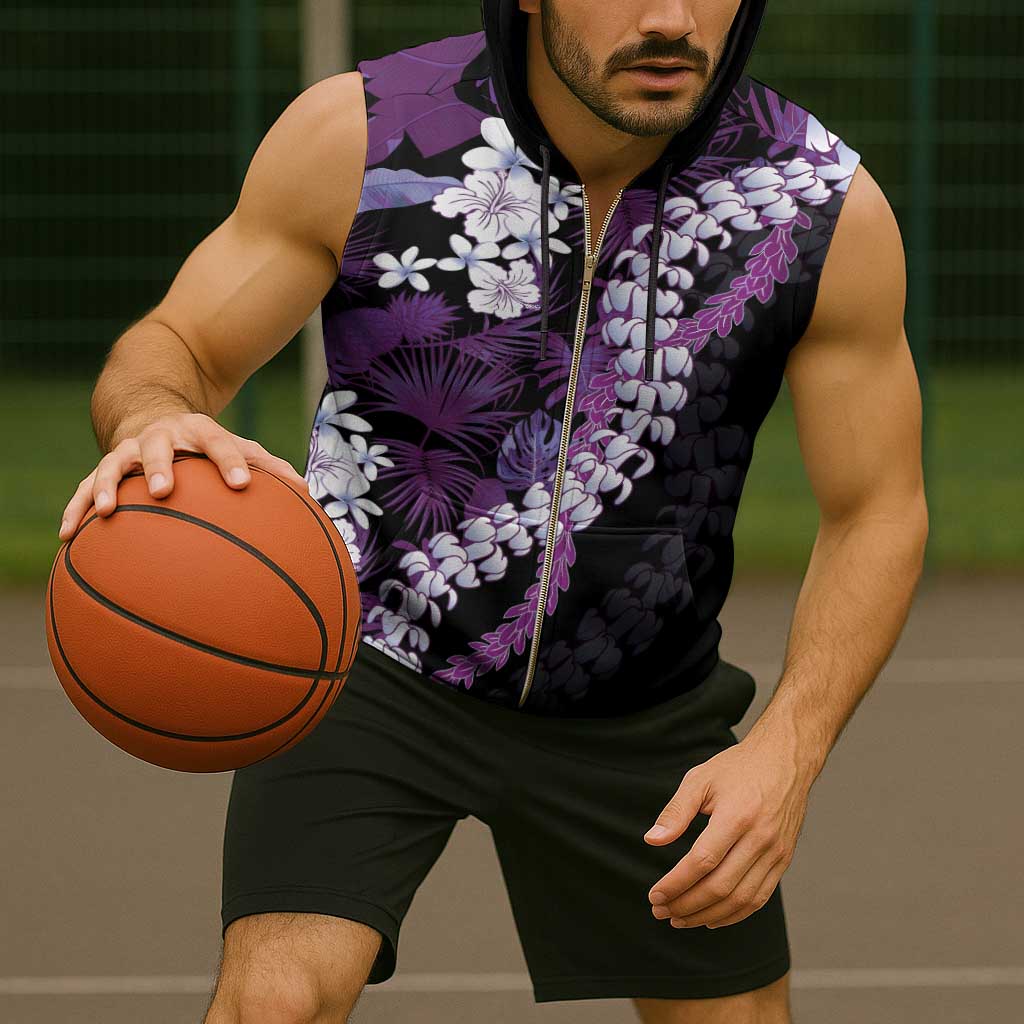 Poni Aloha Hawaii Lei Sleeveless Zip Hoodie Tropical Flowers Elegant Vibe - Polynesian Pride