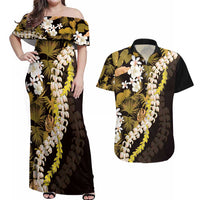 Kula Aloha Hawaii Lei Couples Matching Off Shoulder Maxi Dress and Hawaiian Shirt Tropical Flowers Elegant Vibe - Polynesian Pride