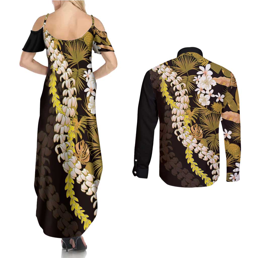 Kula Aloha Hawaii Lei Couples Matching Summer Maxi Dress and Long Sleeve Button Shirt Tropical Flowers Elegant Vibe - Polynesian Pride