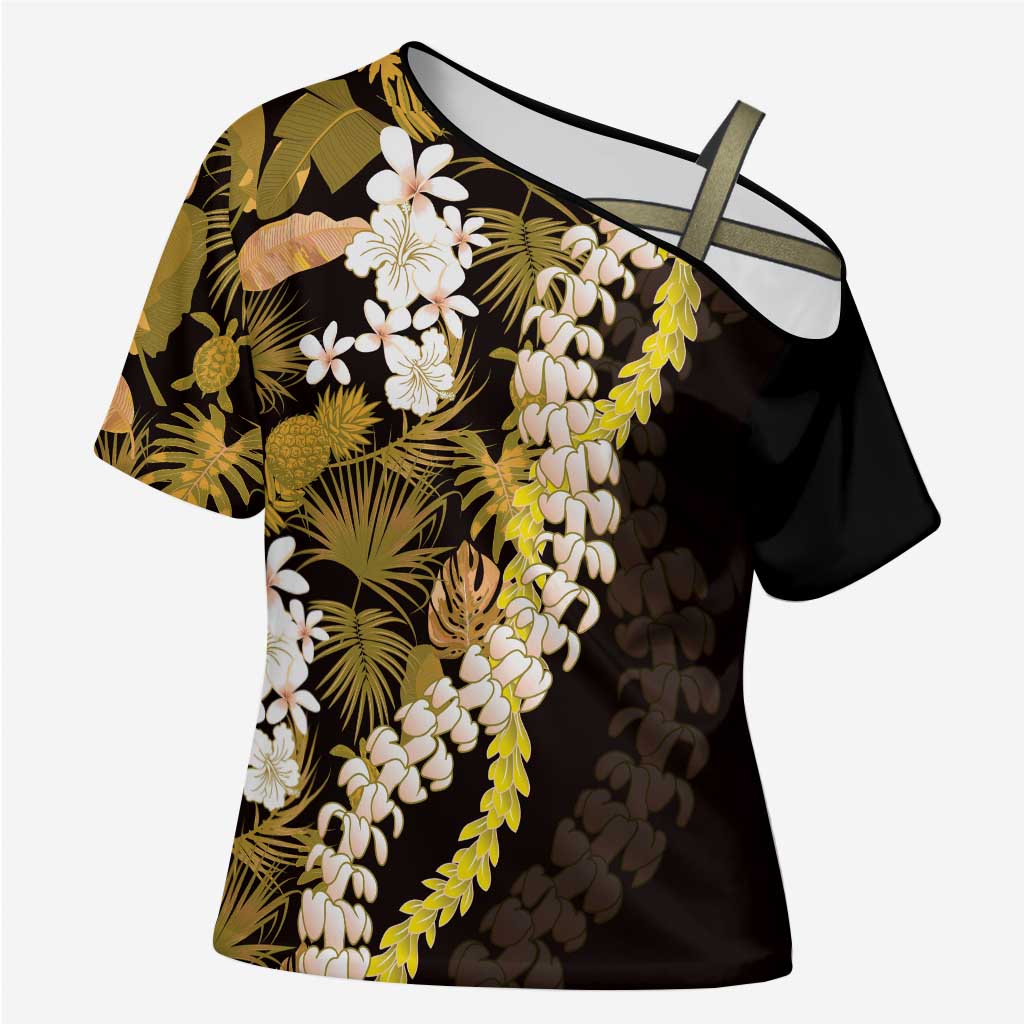Kula Aloha Hawaii Lei Cross Shoulder Shirt Tropical Flowers Elegant Vibe - Polynesian Pride